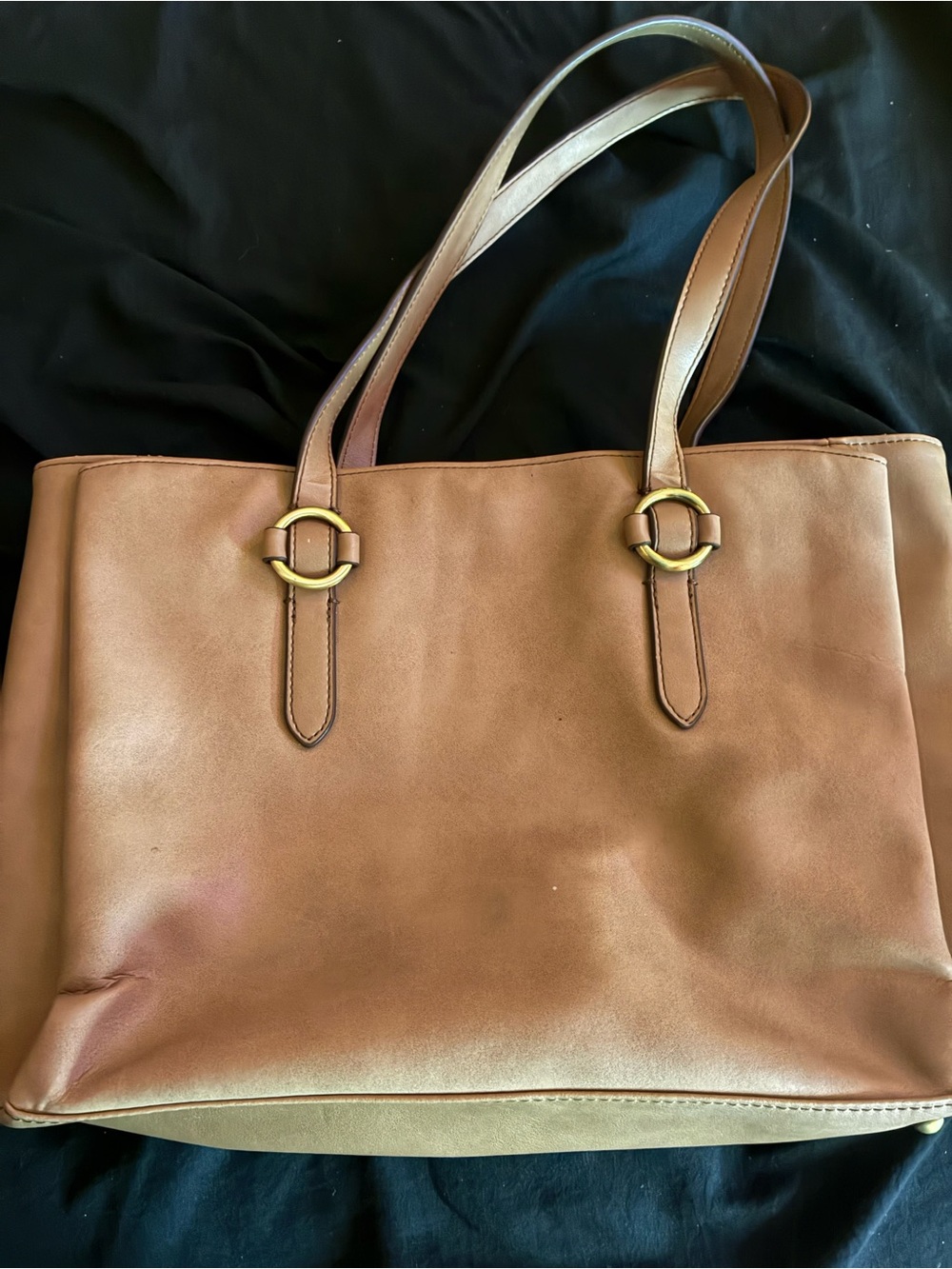 Classic Tan Relic Fossil Leather Tote Bag with Gold Hardware
